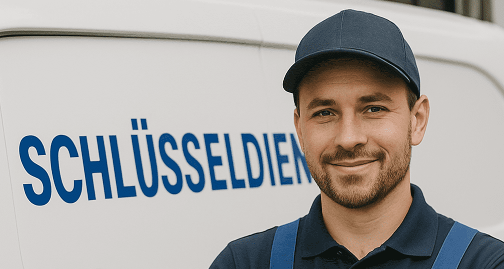 Mitarbeiter vom Schlüsseldienst Solingen Notdienst vor weißem Servicefahrzeug